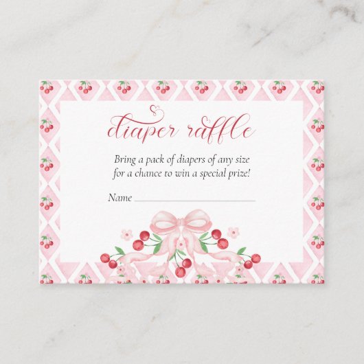 Cherry Pink Bow Baby shower Luier Raffle Informatiekaartje (Voorkant)