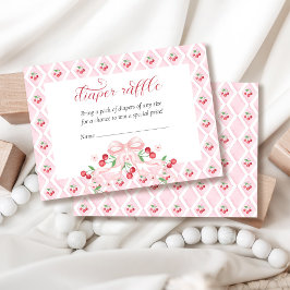 Cherry Pink Bow Baby shower Luier Raffle Informatiekaartje