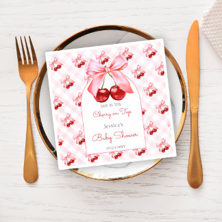 Cherry Pink Bow Baby shower Papier servet