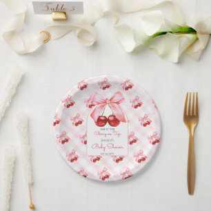 Cherry Pink Bow Baby shower Papieren Bordje