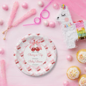 Cherry Pink Bow Baby Shower Papieren Bordje (Feest)