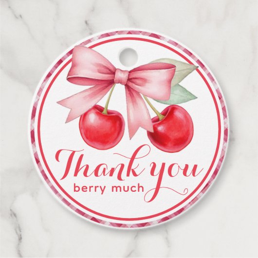 Cherry Pink Bow Bedankt Favoriet Gift Label (Voorkant)