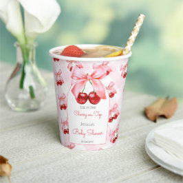 Cherry Pink Bow Girl Baby shower Papieren Bekers