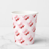 Cherry Pink Bow Girl Baby shower Papieren Bekers (Achterkant)