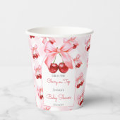 Cherry Pink Bow Girl Baby shower Papieren Bekers (Voorkant)