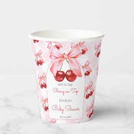 Cherry Pink Bow Girl Baby shower Papieren Bekers