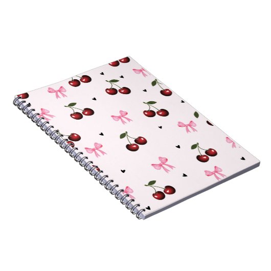 Cherry & Pink Bows Pattern - Coquette Aesthetic  Notitieboek (Rechterzijde)