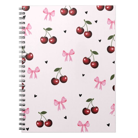 Cherry & Pink Bows Pattern - Coquette Aesthetic  Notitieboek (Voorkant)