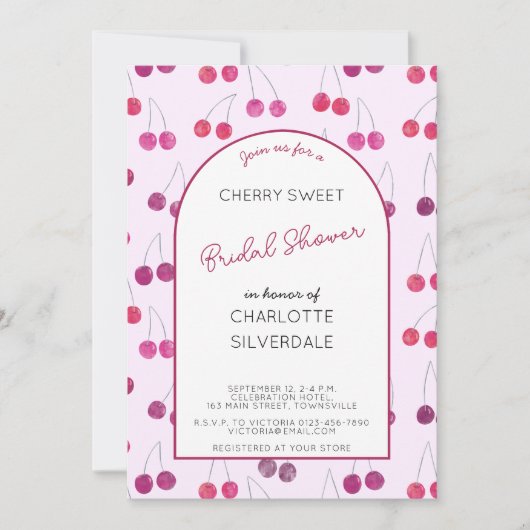 Cherry Pink bruids douche uitnodiging (Voorkant)