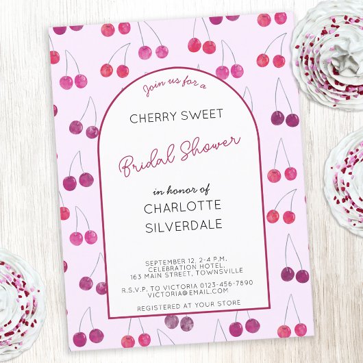 Cherry Pink bruids douche uitnodiging