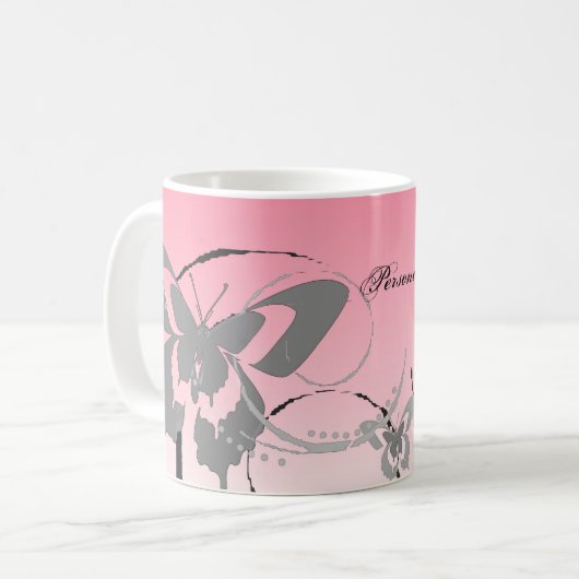 Cherry Pink Butterfly Trio Coffee Mok (Voorkant links)