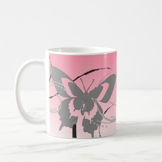 Cherry Pink Butterfly Trio Coffee Mok (Links)