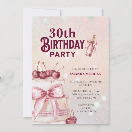 Cherry Pink Cake verjaardagsfeestje Kaart (Voorkant)