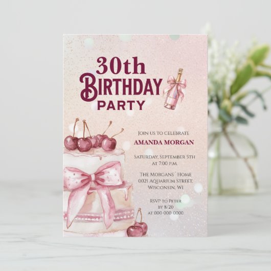 Cherry Pink Cake verjaardagsfeestje Kaart (Staand voorkant)