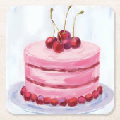 Cherry Pink Cake Watercolor Celebration Party Kartonnen Onderzetters (Voorkant)