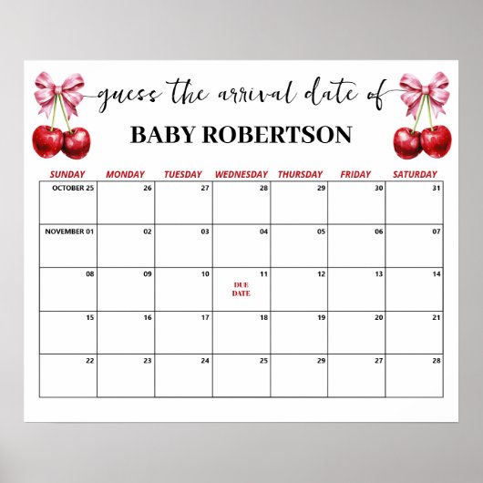 Cherry Pink Coquette Baby Guess Vervaldatum Kalend Poster (Voorkant)