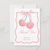 Cherry pink coquette baby shower bedankkaart (Voorkant)