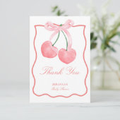 Cherry pink coquette baby shower bedankkaart (Staand voorkant)
