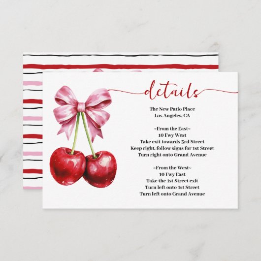 Cherry Pink Coquette Baby shower Details Informatiekaartje (Voorkant / Achterkant)