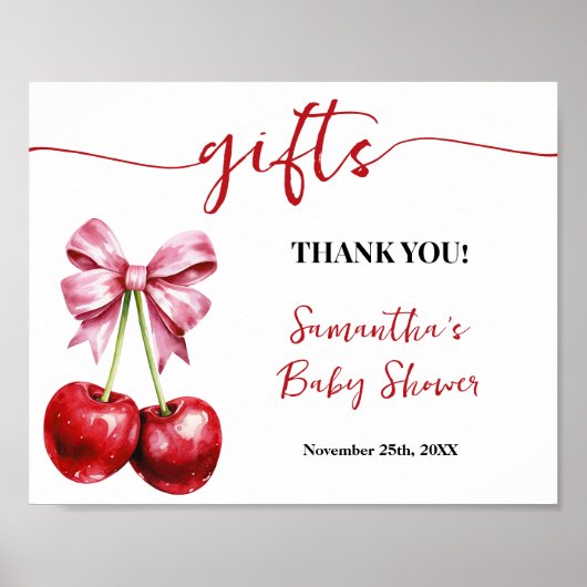 Cherry Pink Coquette Gifts Baby shower Sign Poster (Voorkant)