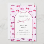 Cherry Pink eerste verjaardagsfeestje uitnodiging (Voorkant)