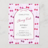 Cherry Pink eerste verjaardagsfeestje uitnodiging (Voorkant)