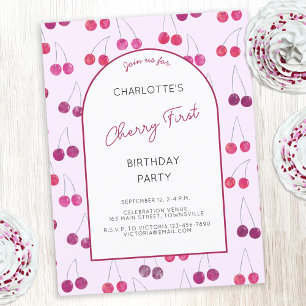 Cherry Pink eerste verjaardagsfeestje uitnodiging