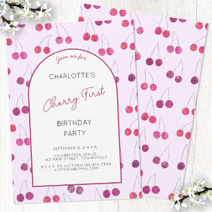 Cherry Pink eerste verjaardagsfeestje uitnodiging