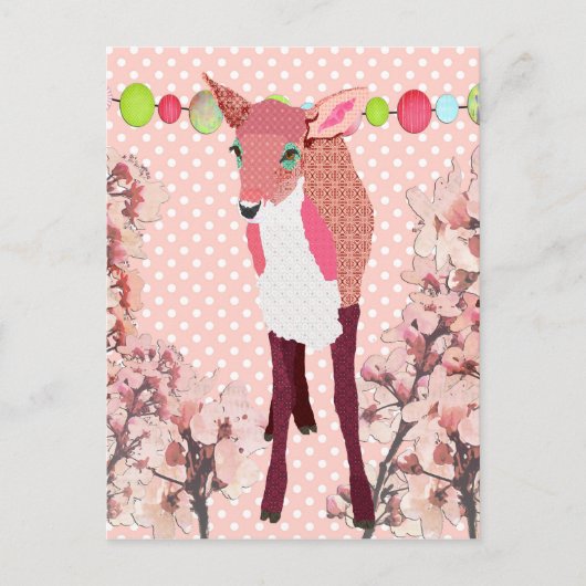 Cherry Pink Fawn Pokadot Briefkaart (Voorkant)