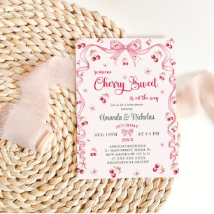 Cherry Pink Floral Girl Baby shower Kaart