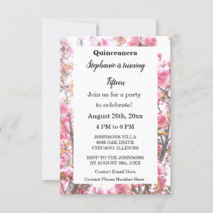 Cherry Pink Floral Quinceanera Vijftiende verjaard Kaart