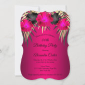 Cherry Pink Gold Palms Hibiscus Birthday Party Kaart (Voorkant)