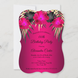 Cherry Pink Gold Palms Hibiscus Birthday Party Kaart