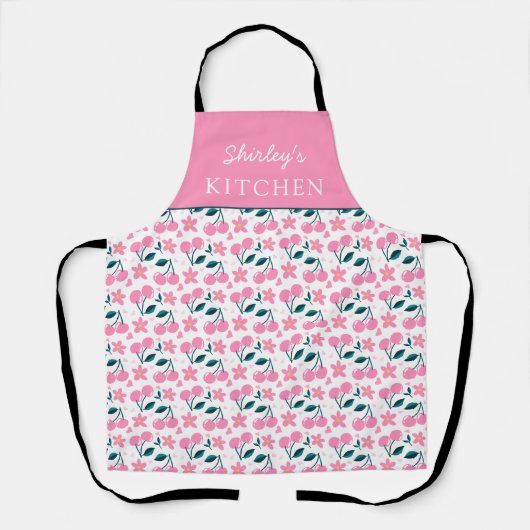 Cherry Pink Personalized Apron | Custom Name Apron Schort (Voorkant)