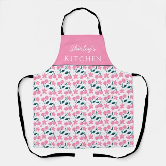 Cherry Pink Personalized Apron | Custom Name Apron Schort (Voorkant)