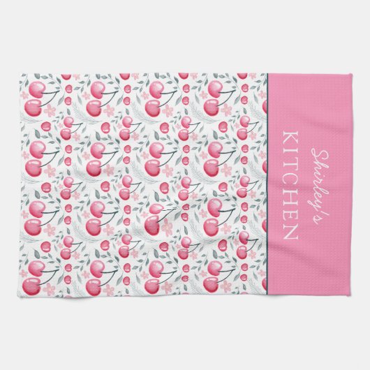 Cherry Pink Personalized Tea Towel | Custom Name K Theedoek (Horizontaal)