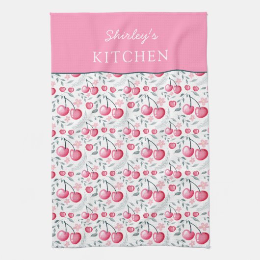 Cherry Pink Personalized Tea Towel | Custom Name K Theedoek (Verticaal)