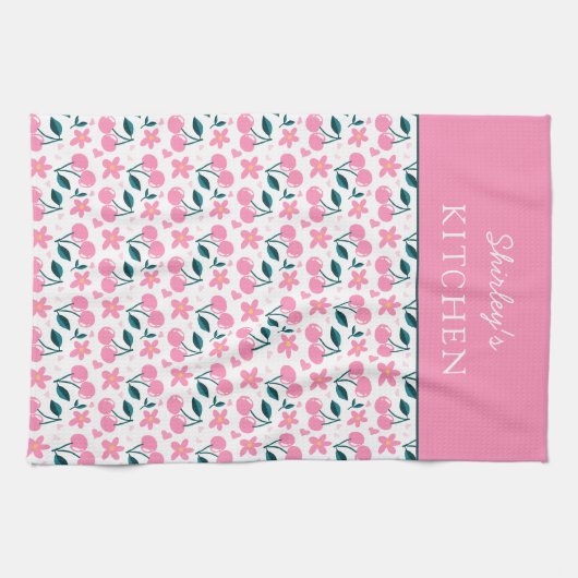 Cherry Pink Personalized Tea Towel | Custom Name K Theedoek (Horizontaal)