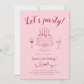 Cherry Pink Red Birthday Cake Invitation Kaart (Voorkant)