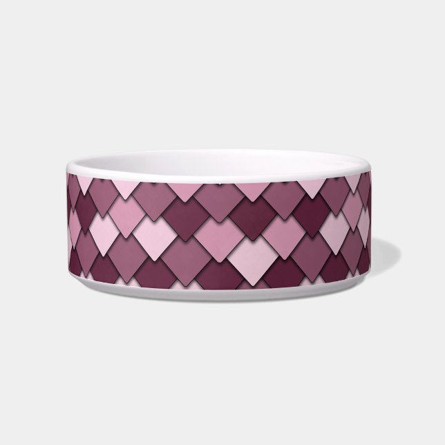 Cherry Pink Square and Diamond Pattern Voerbakje (Voorkant)