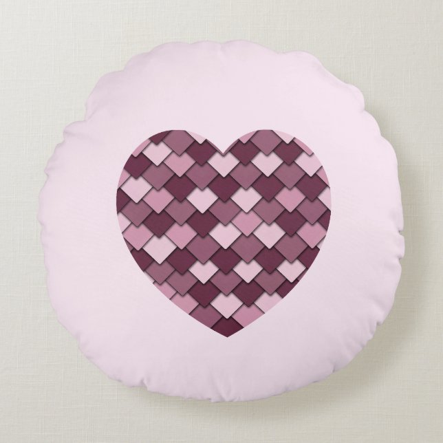 Cherry Pink Square en Diamond hart Rond Kussen (Voorkant)
