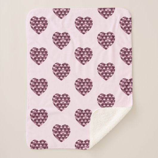 Cherry Pink Square en Diamond hart Sherpa Deken (Voorkant)