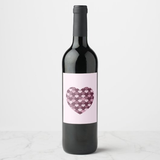 Cherry Pink Square en Diamond hart Wijn Etiket (Voorkant)