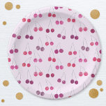 Cherry Pink Waterverf Papieren Bordje<br><div class="desc">Schattige en modern roze waterverf kersenpatroon. Originele versie door Nic Squirrell</div>