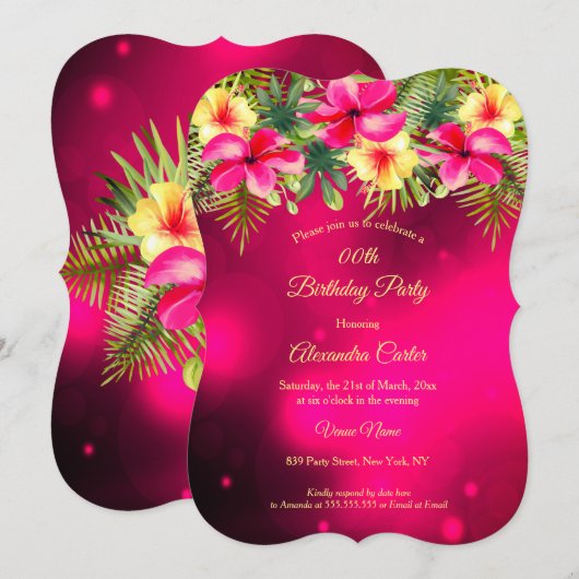 Cherry Pink yellow Hibiscus Tropical Floral Party Kaart (Voorkant / Achterkant)