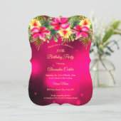 Cherry Pink yellow Hibiscus Tropical Floral Party Kaart (Staand voorkant)