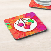 Cherry Pop Art Burst Bier Onderzetter (Linkerzijde)
