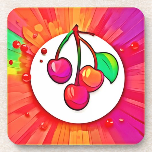 Cherry Pop Art Burst Bier Onderzetter (Voorkant)