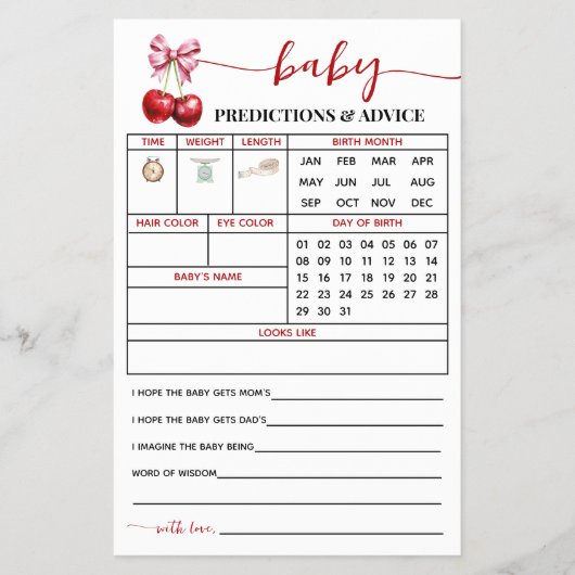 Cherry Predictions Advies Baby shower Kaart (Voorkant)