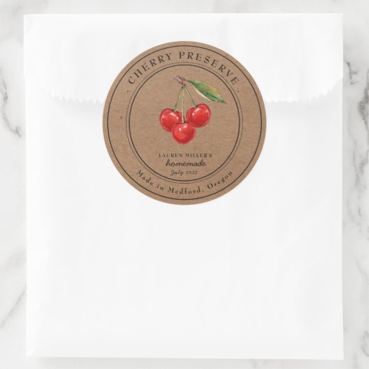  Cherry Preserve Jam Kraft papier potje label (Tas)